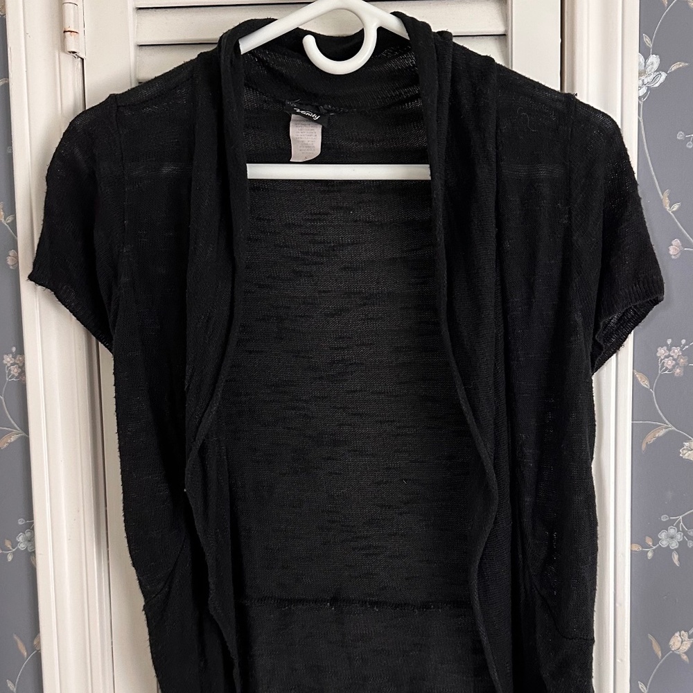 Vanity Sheer Black Cropped Cardigan Open Short Sleeve, Women's size Small